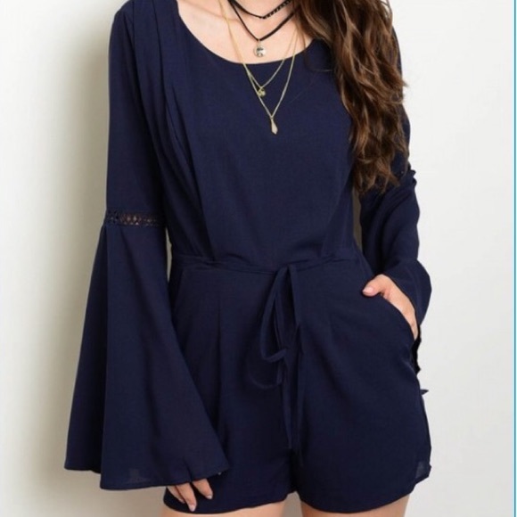 NWT Navy Bell Sleeved Romper - Picture 1 of 6